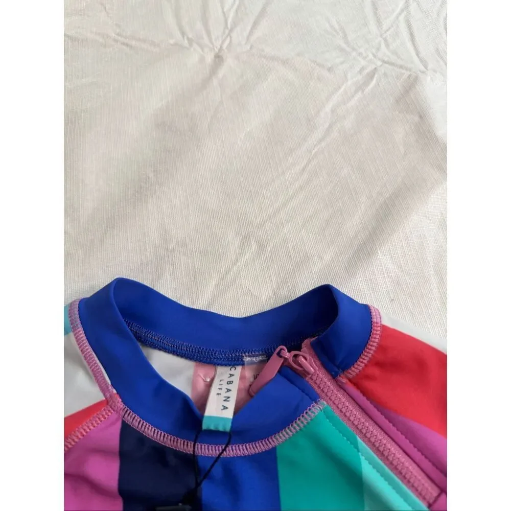 NWT Cabana Life Stripe Rash Guard UPF 50+ Girls Size 10 New